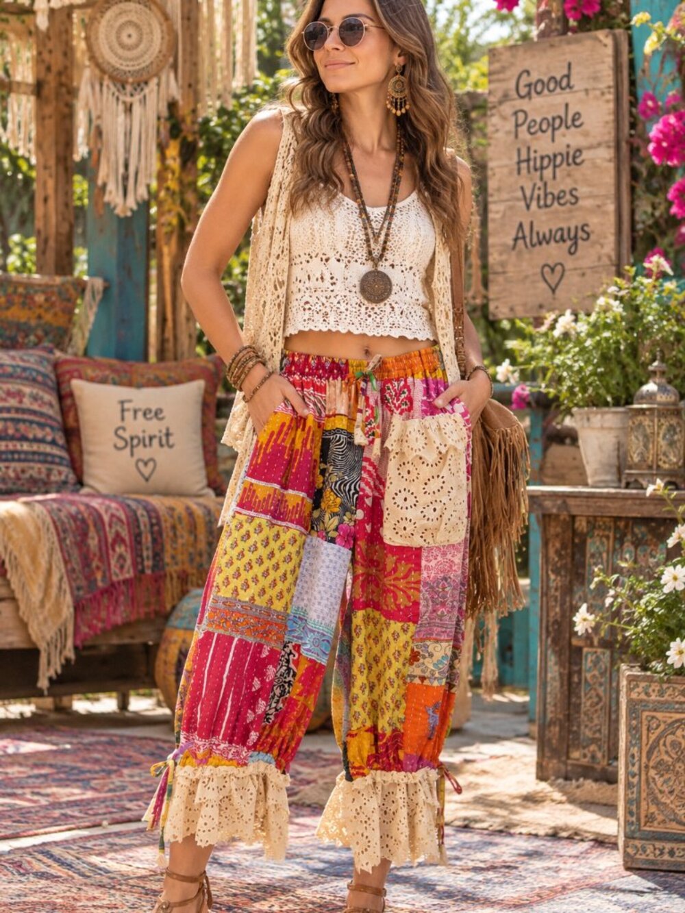 Freckled Charm Kantha & Lace Bloomers — One Size Fits Most | NEW